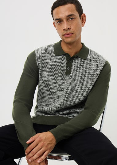 Green Design Knitted Polo Shirt