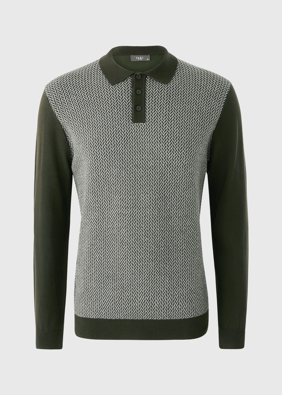 Green Design Knitted Polo Shirt