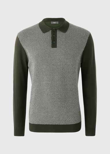 Green Design Knitted Polo Shirt