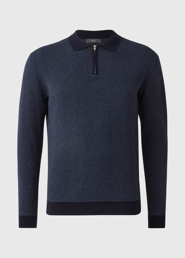 Navy Textured Polo Top