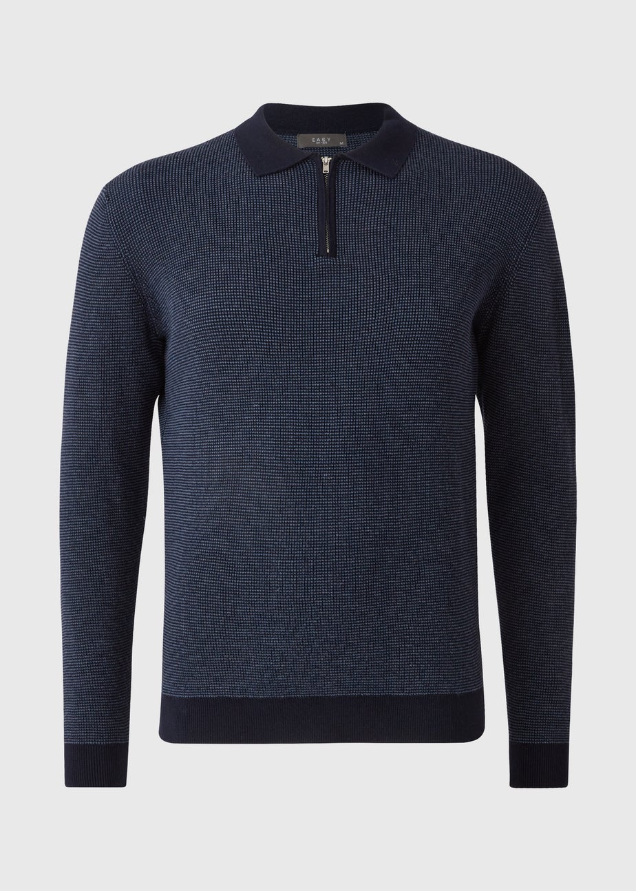 Navy Textured Polo Top