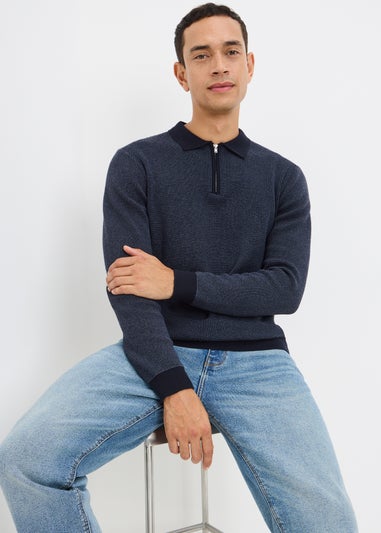 Navy Textured Polo Top