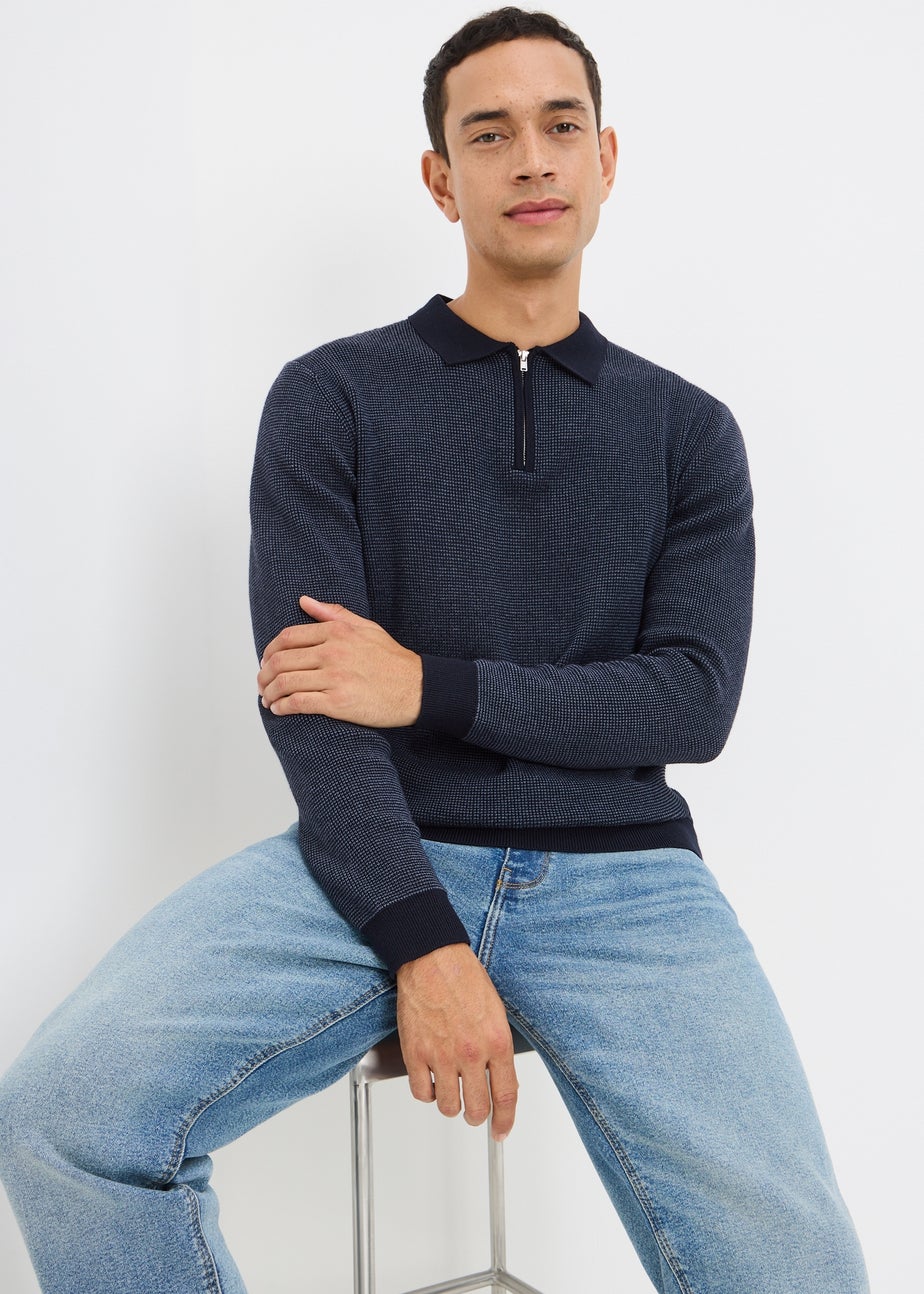 Navy Textured Polo Top