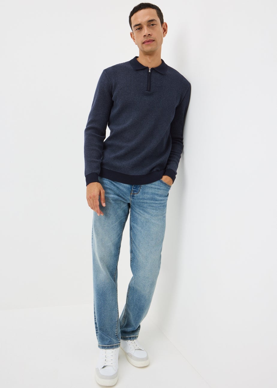 Navy Textured Polo Top