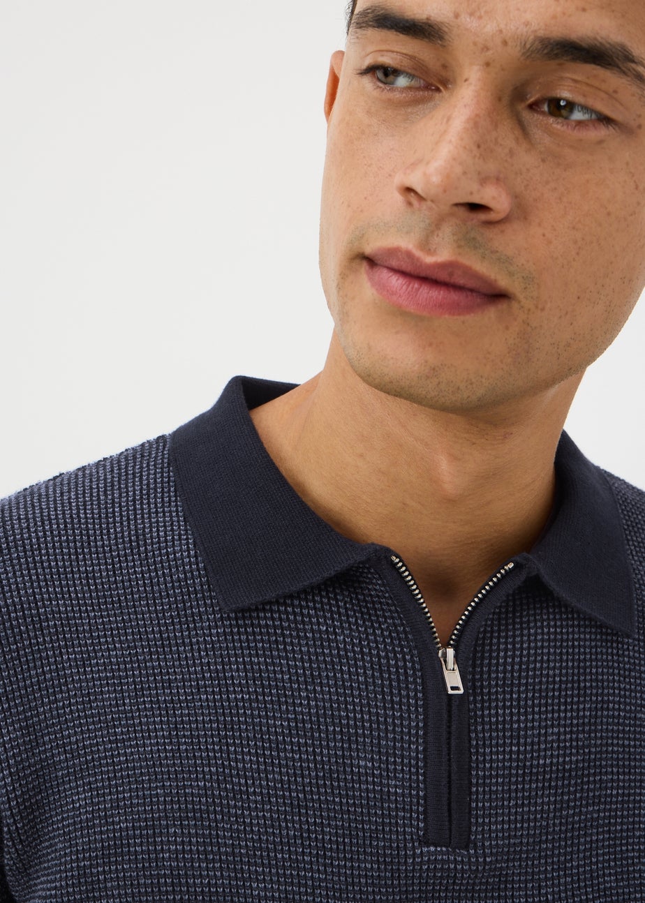 Navy Textured Polo Top