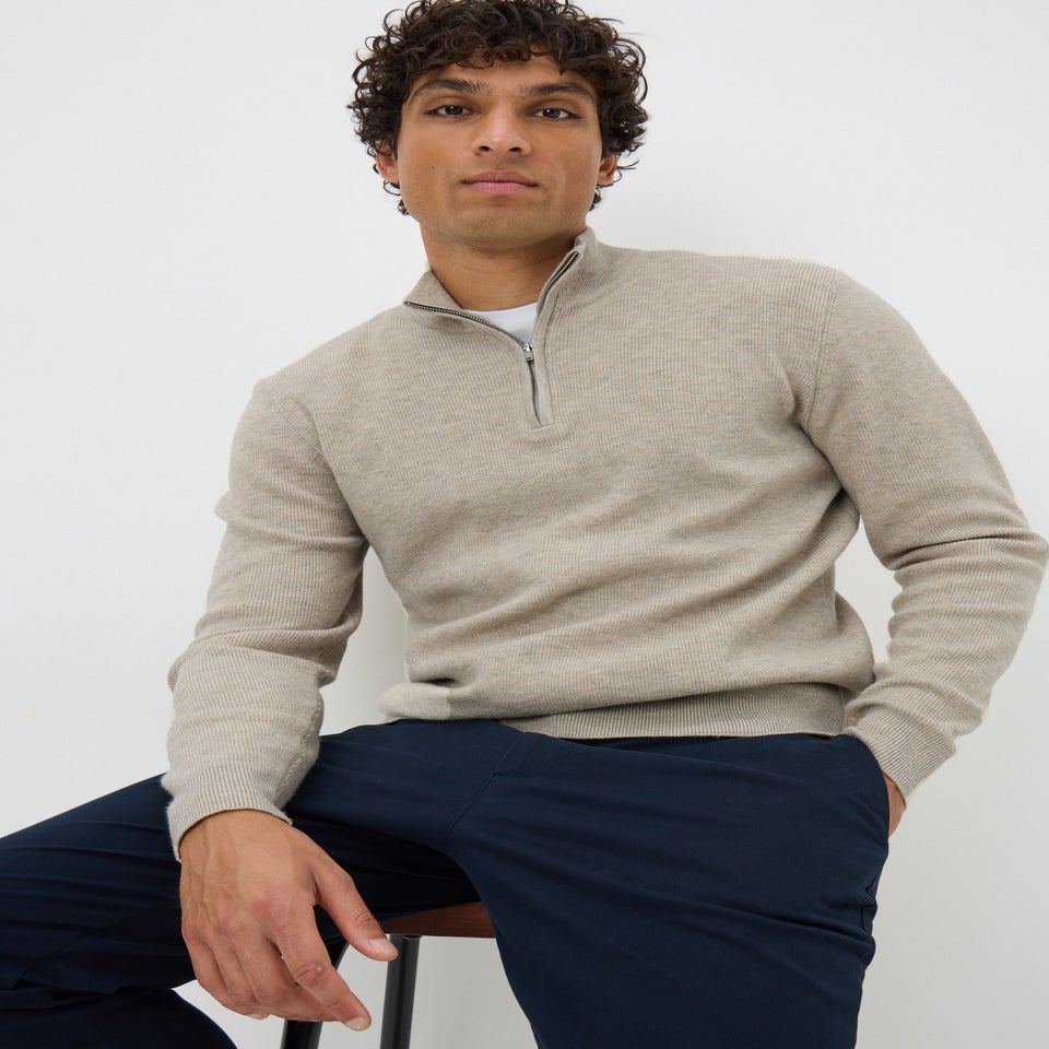 Stone Ribbed 1/4 Zip Jumper