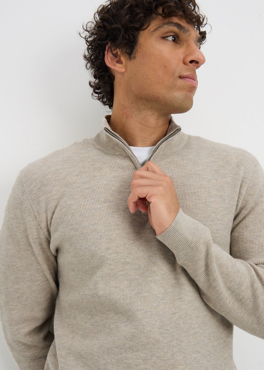 Stone Ribbed 1/4 Zip Jumper