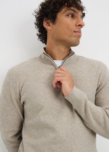 Stone Ribbed 1/4 Zip Jumper