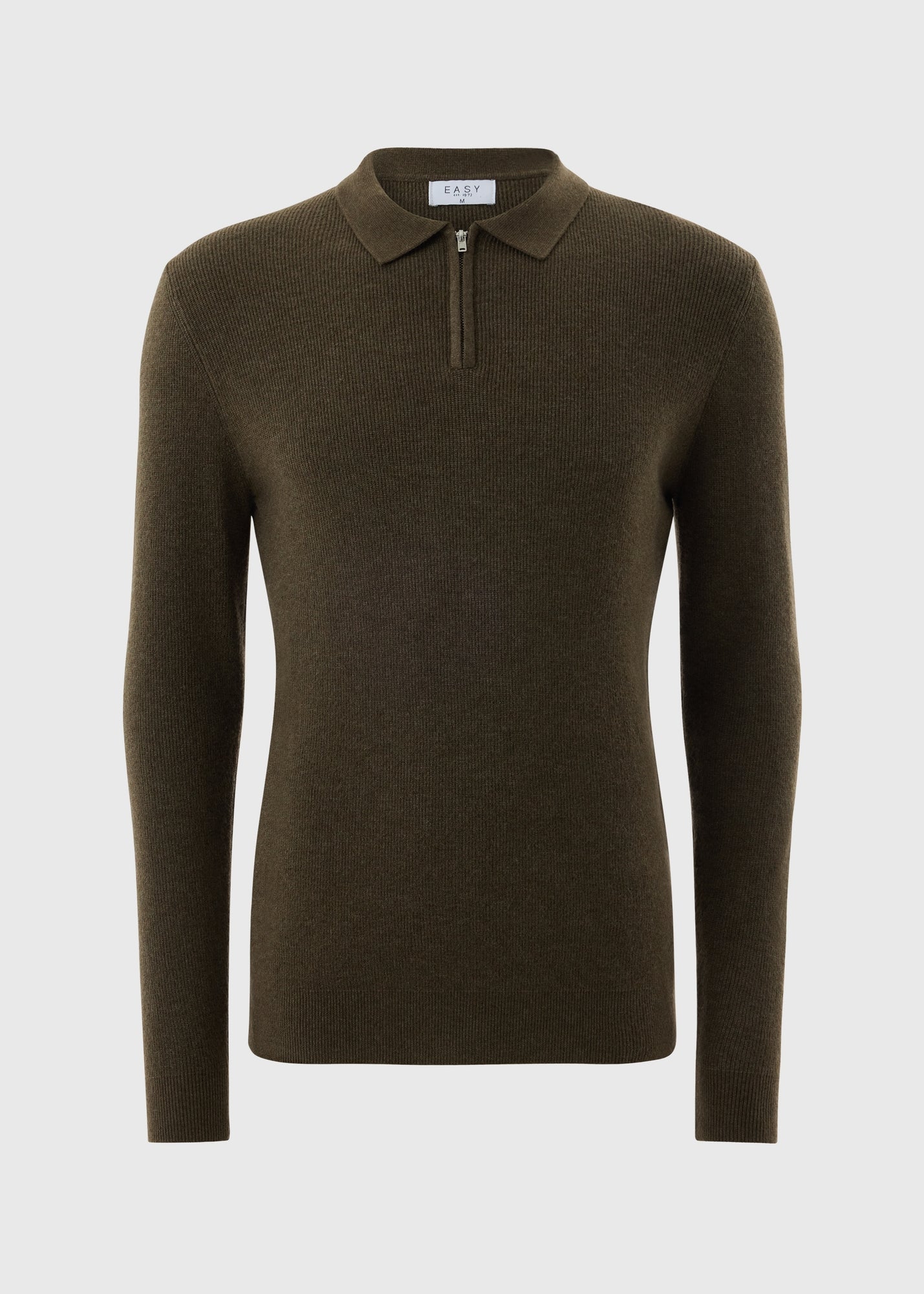 Khaki Smart Ribbed 1/4 Zip Polo Shirt - Matalan