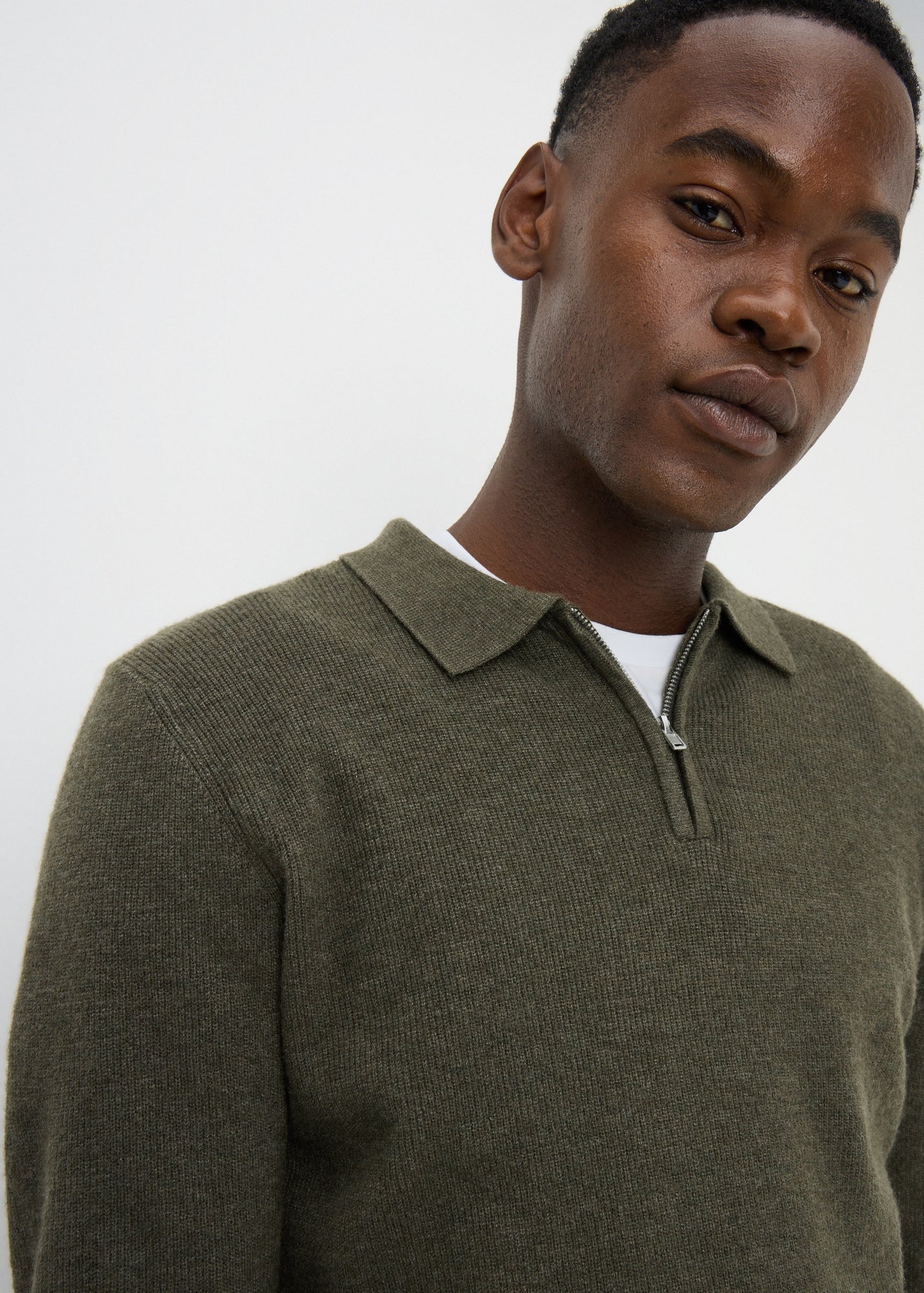 Khaki Smart Ribbed 1/4 Zip Polo Shirt - Matalan