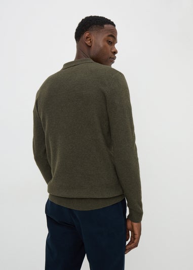 Khaki Smart Ribbed 1/4 Zip Polo Shirt