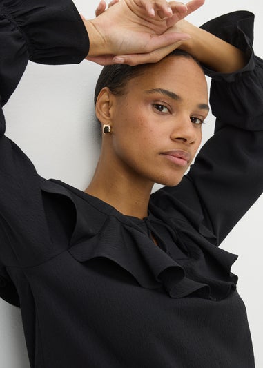 Black Ruffle Tie Neck Blouse