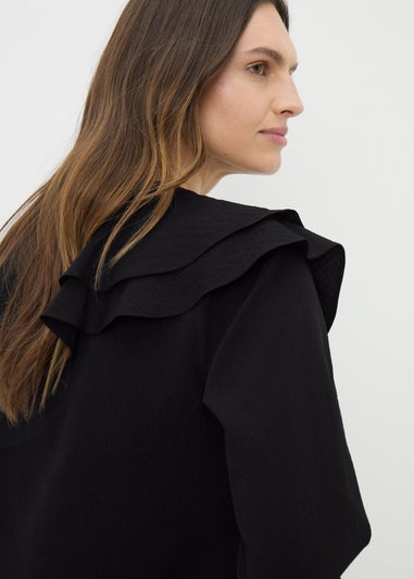 Black Double Ruffle Neck Blouse