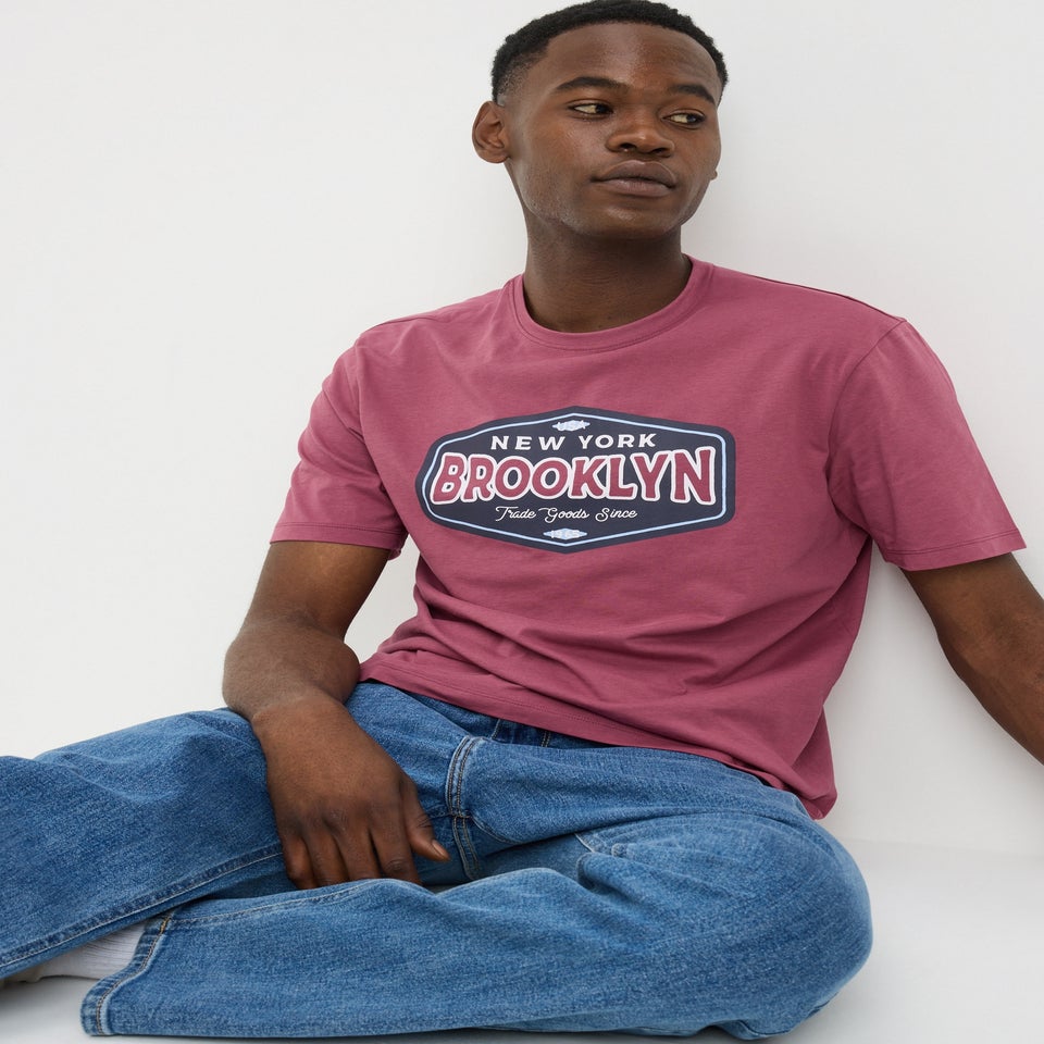 Maroon Brooklyn Print T-Shirt