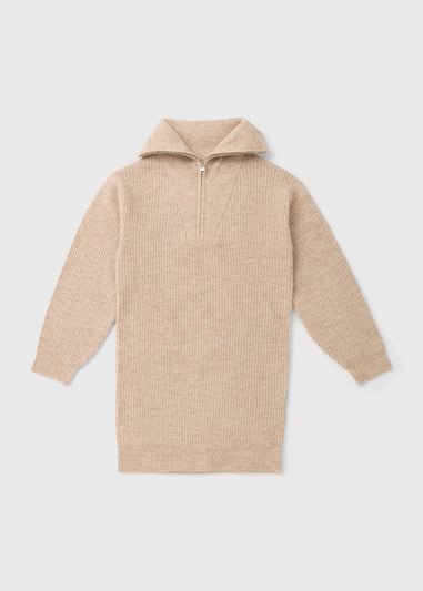 Girls Oatmeal Half Zip Knit Dress (7-15yrs)