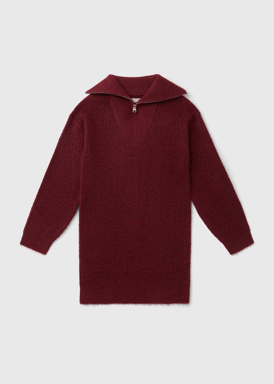 Girls Burgundy Half Zip Knit Dress (7-15yrs)