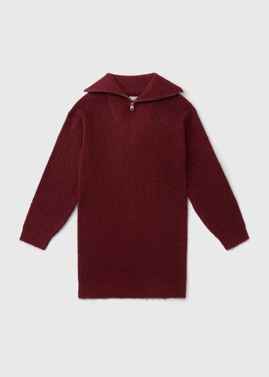 Girls Burgundy Half Zip Knit Dress (7-15yrs)