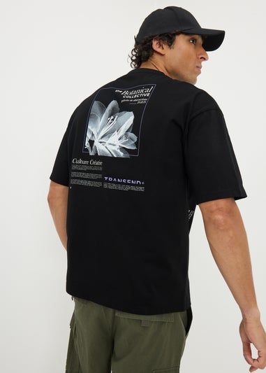 Black Botanical Graphic Oversized T-Shirt