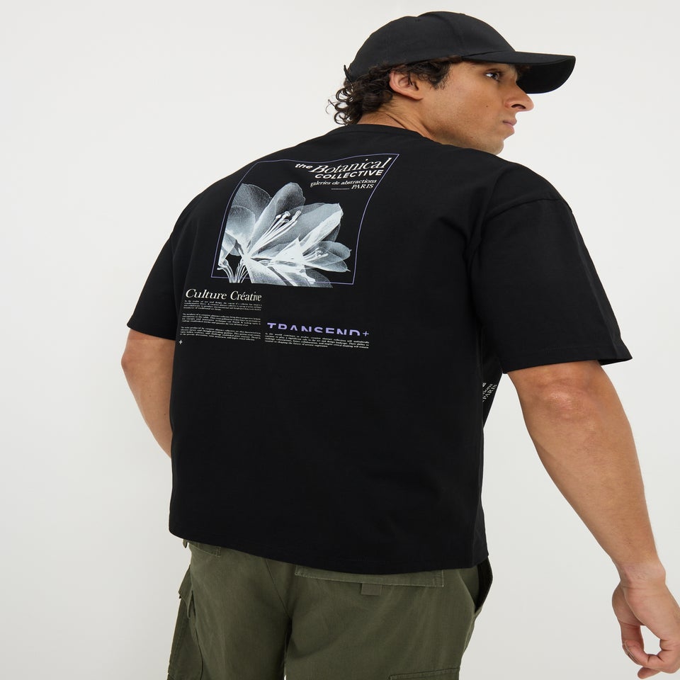 Black Botanical Graphic Oversized T-Shirt