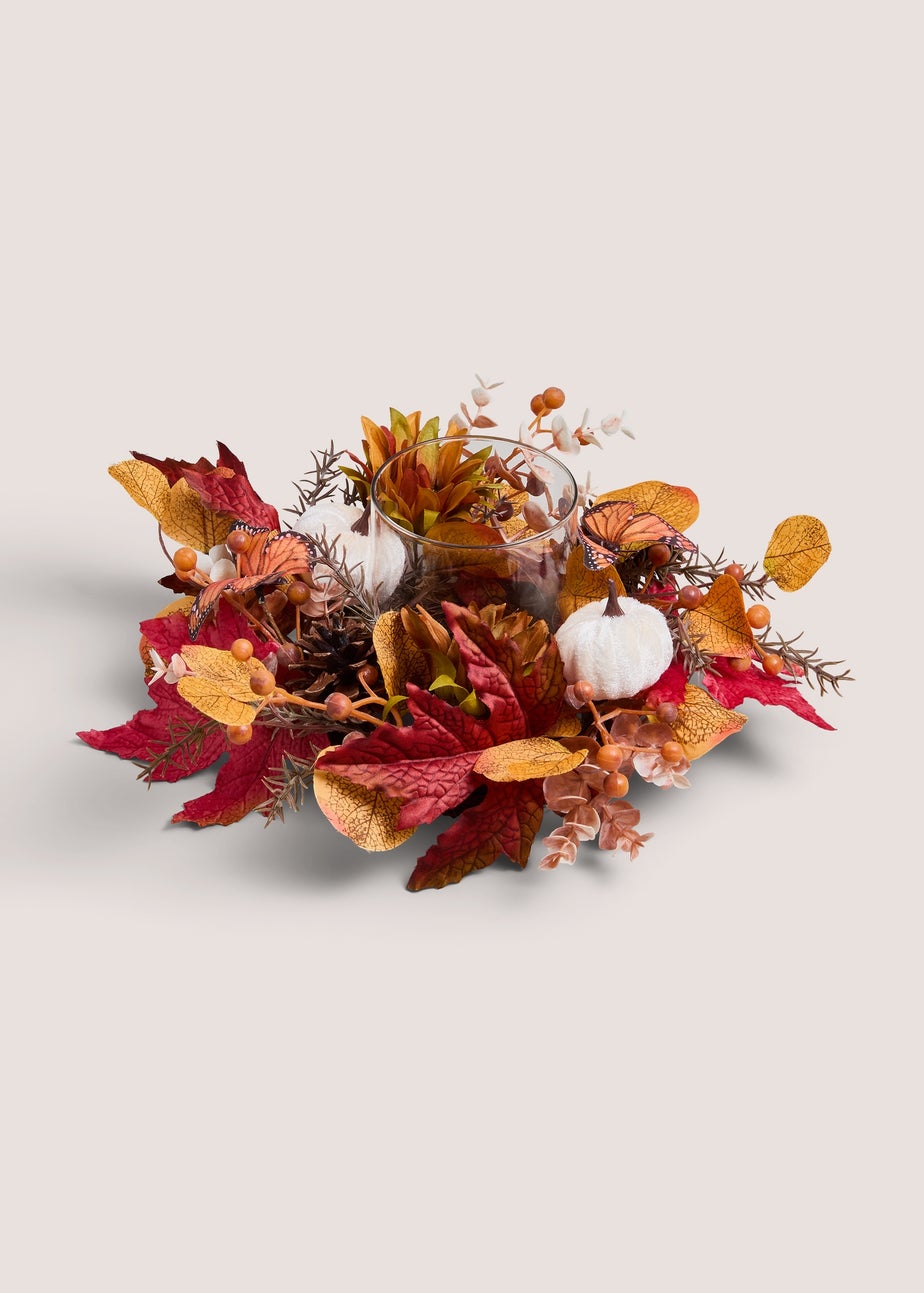 Orange Pumpkin Butterfly Candle Wreath