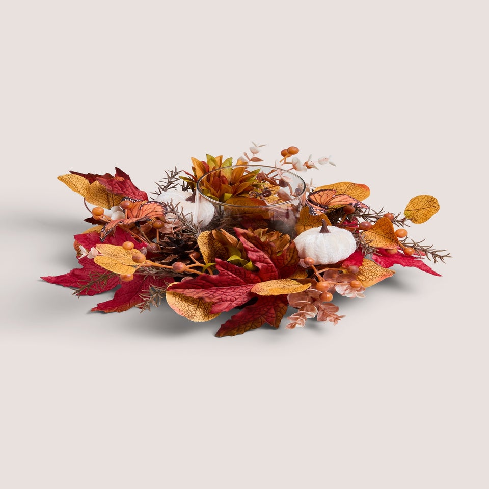 Orange Pumpkin Butterfly Candle Wreath