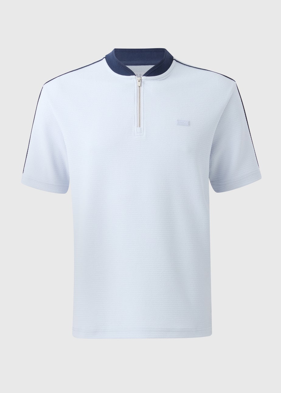 Light Blue Textured Grandad Zip Co Ord Polo Shirt