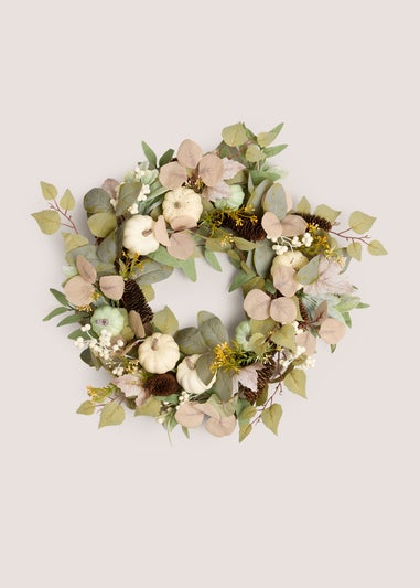 Green & Cream Pumpkin Leaf Wreath