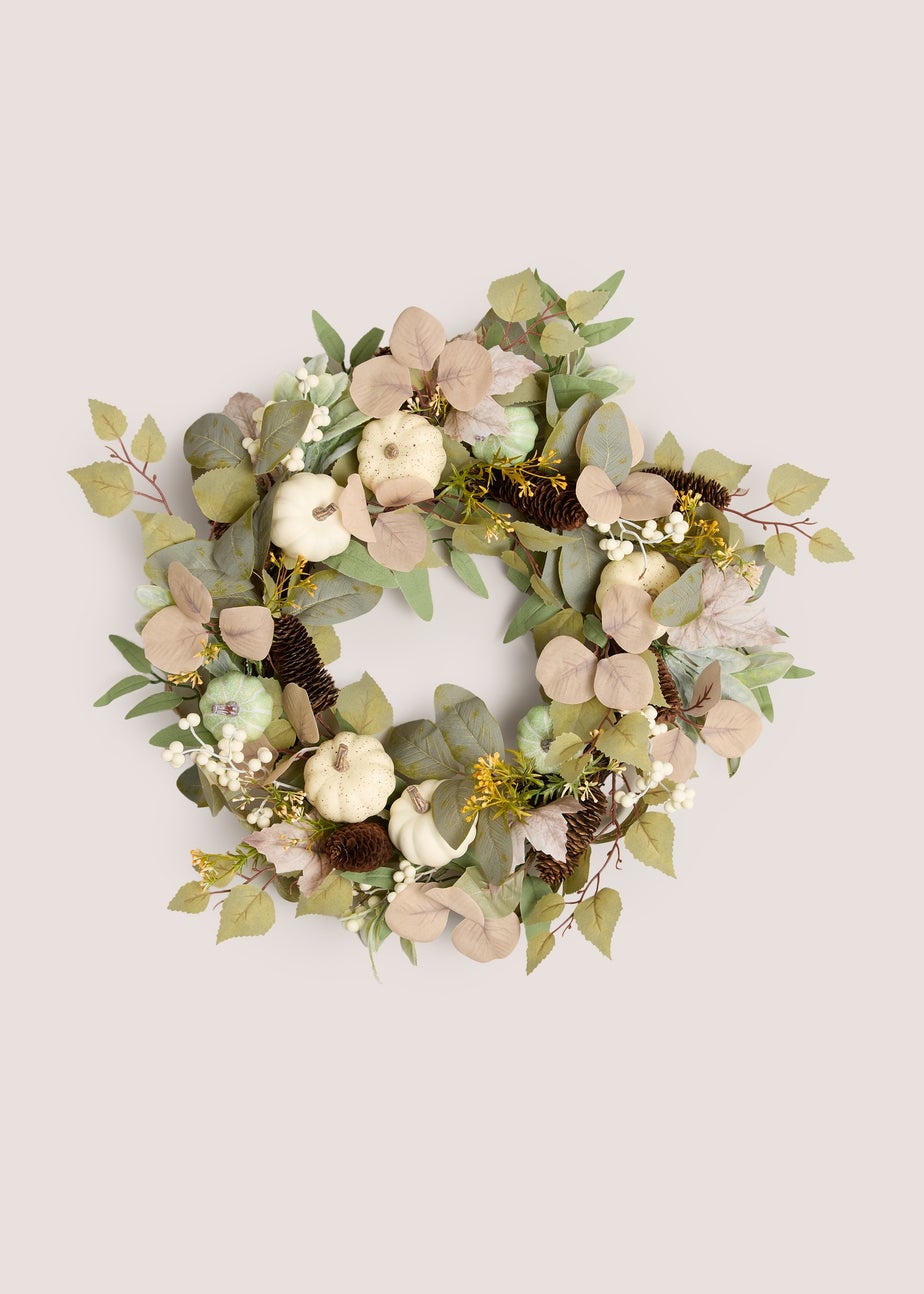 Green & Cream Pumpkin Leaf Wreath