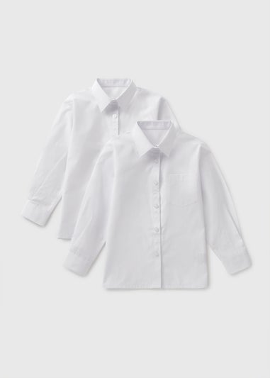 2 Pack Girls White Easy Dressing Long Sleeved Shirts (4-16yrs)