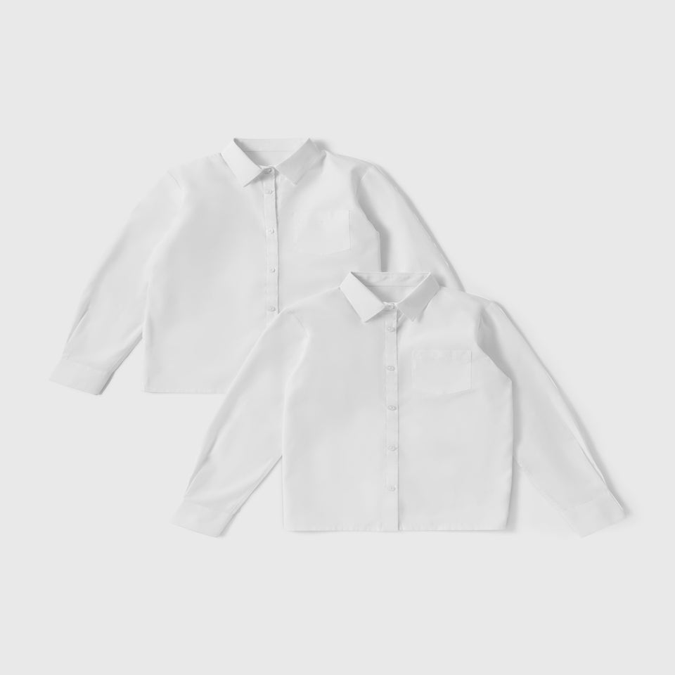 2 Pack Boys White Easy Dressing Long Sleeved Shirts (4-16yrs)