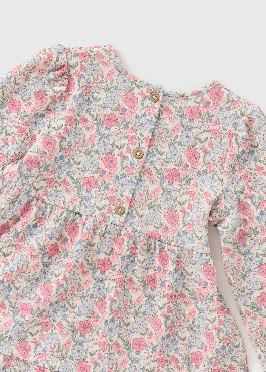 Girls Pink Floral Crinkle Dress (1-7yrs)