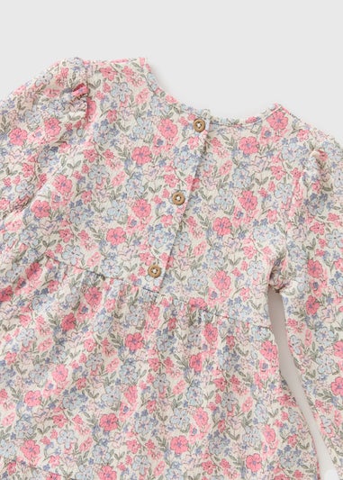 Girls Pink Floral Crinkle Dress (1-7yrs)
