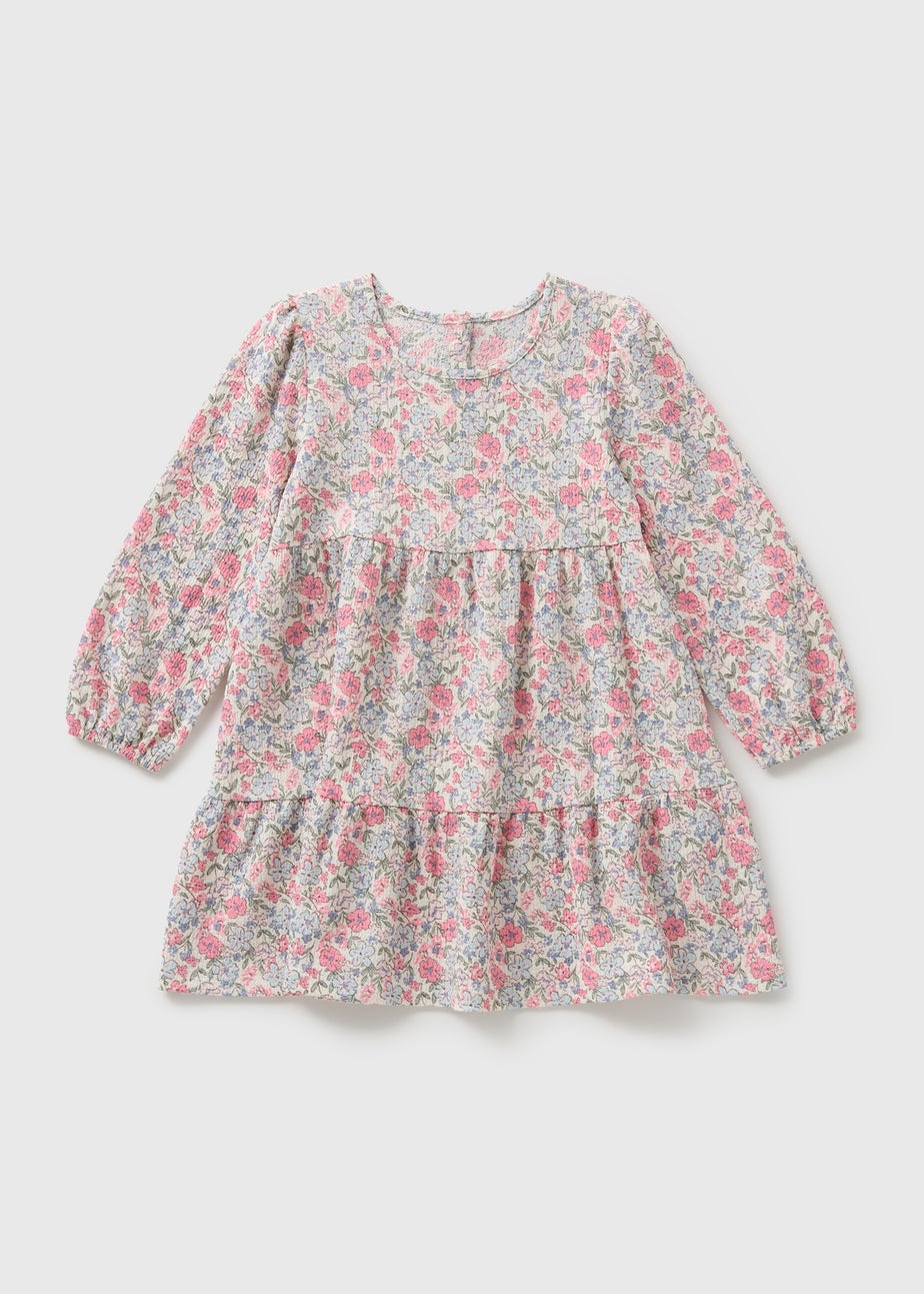 Girls Pink Floral Crinkle Dress (1-7yrs)