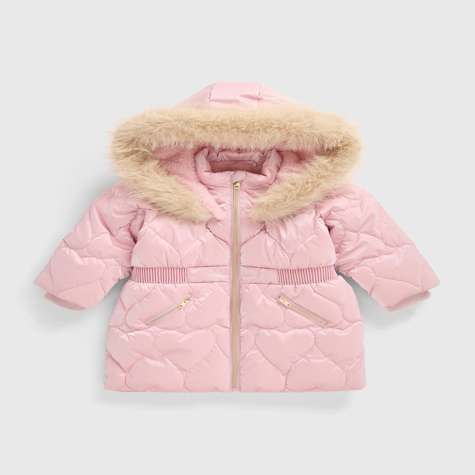 Girls Pink Padded Heart Coat (1-7yrs)