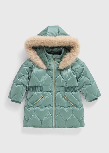 Girls Teal Padded Heart Coat (1-7yrs)