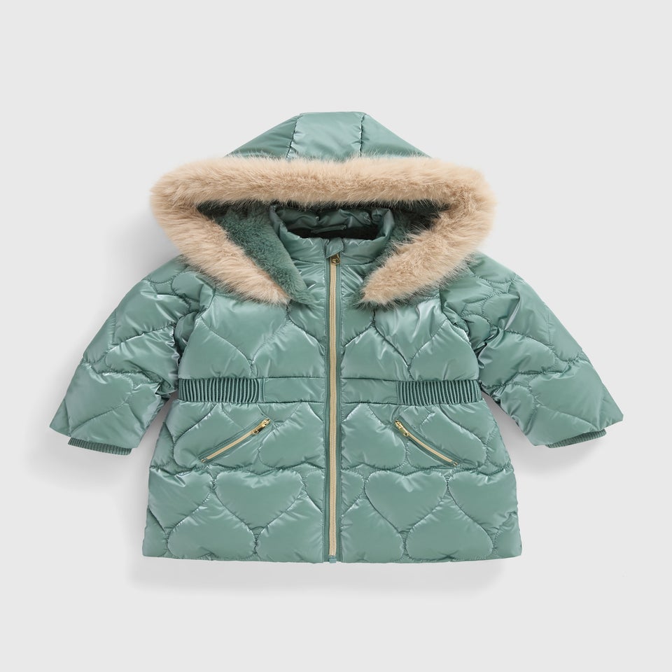Girls Teal Padded Heart Coat (1-7yrs)