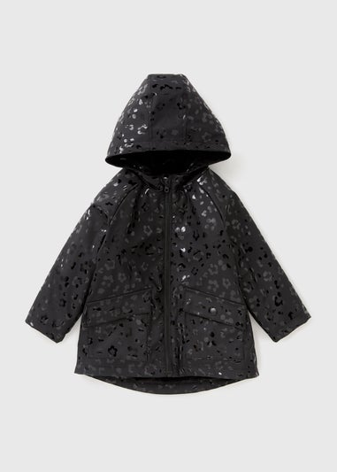Girls Black Leopard Fur Lined Mac (1-7yrs)