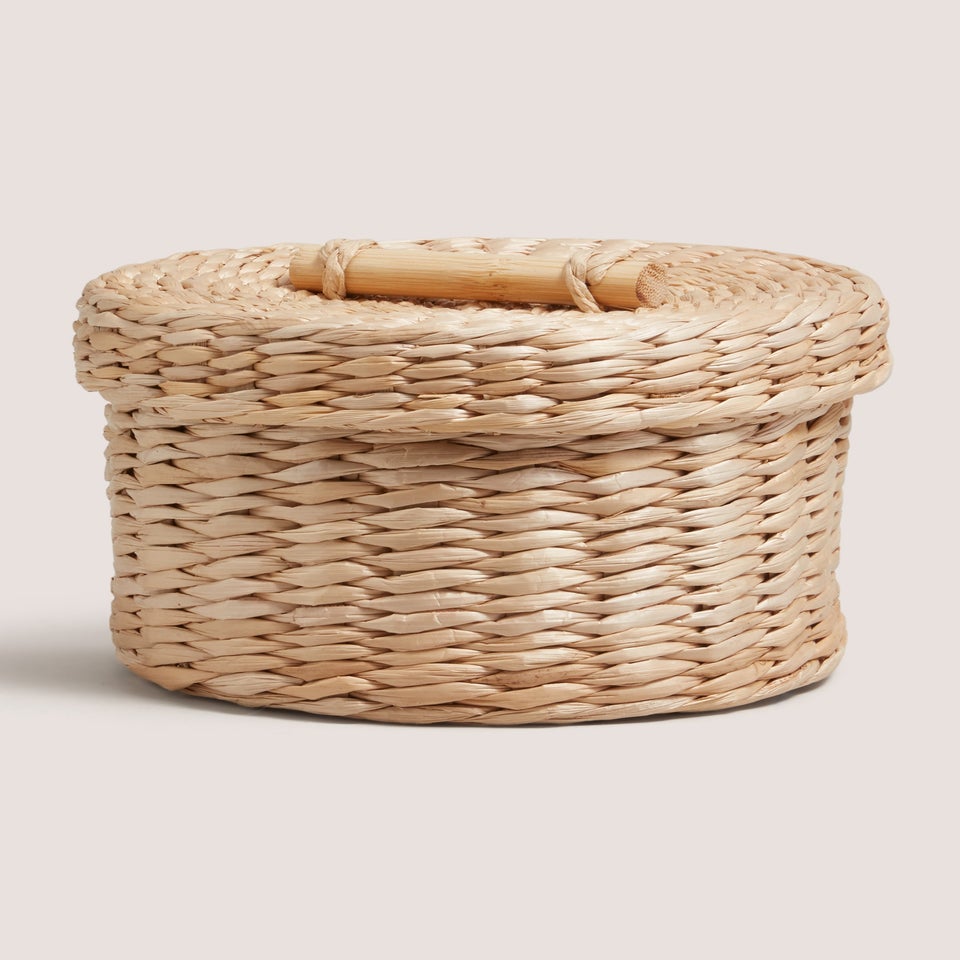 Neutral Woven Lidded Storage Basket
