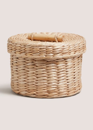 Neutral Woven Lidded Storage Basket
