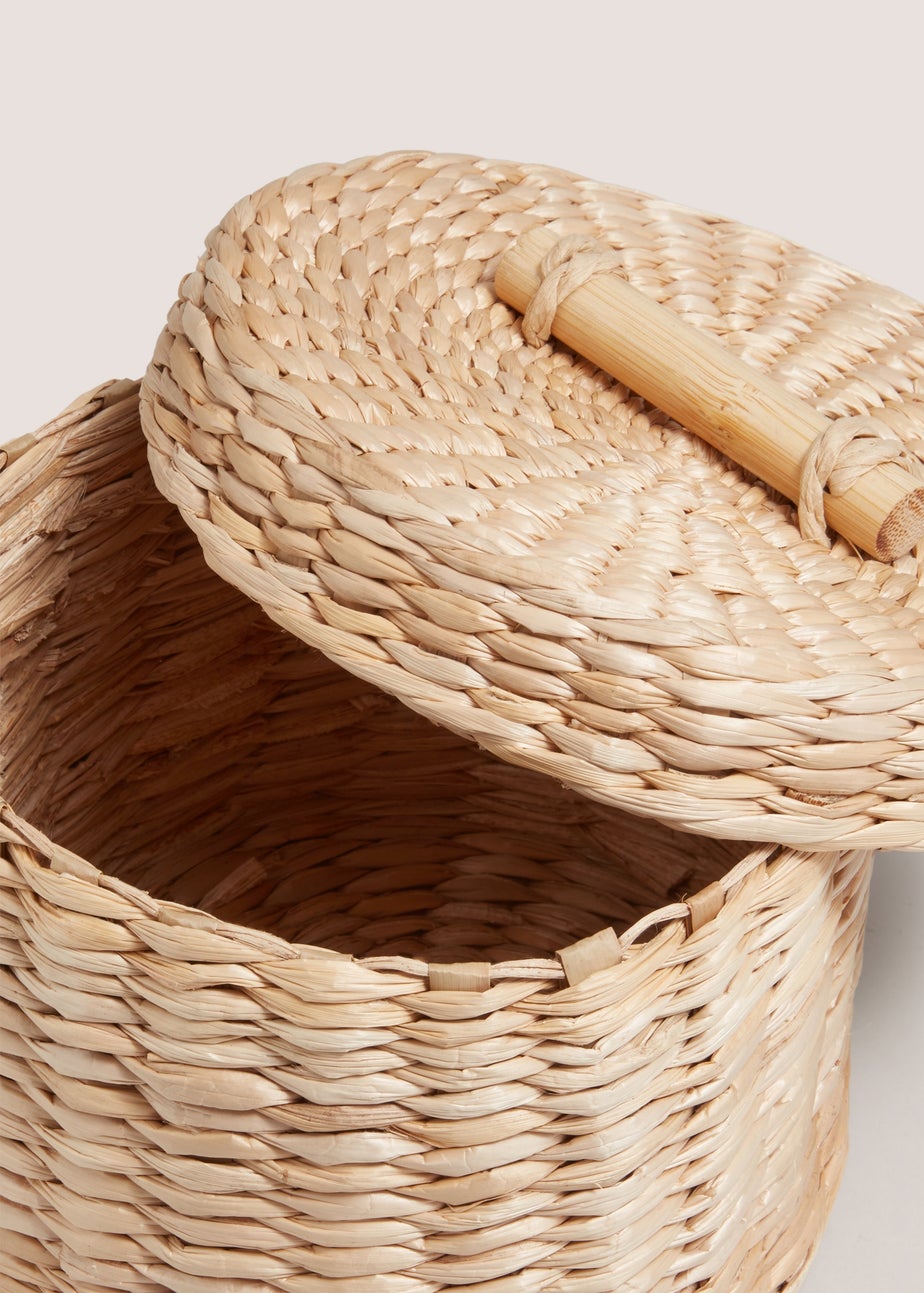 Neutral Woven Lidded Storage Basket