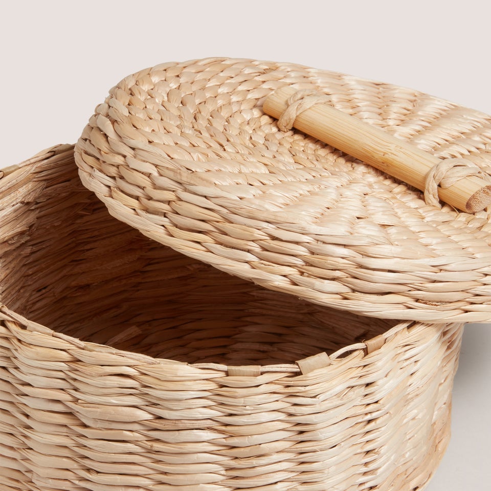 Neutral Woven Lidded Storage Basket