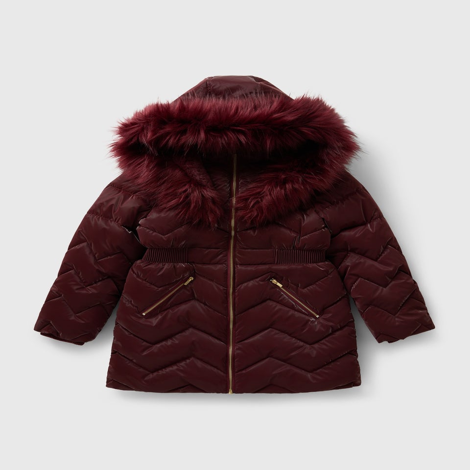 Girls Burgundy Showerproof Padded Coat (7-15yrs)
