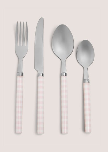 16 Piece Pink Gingham Cutlery Set