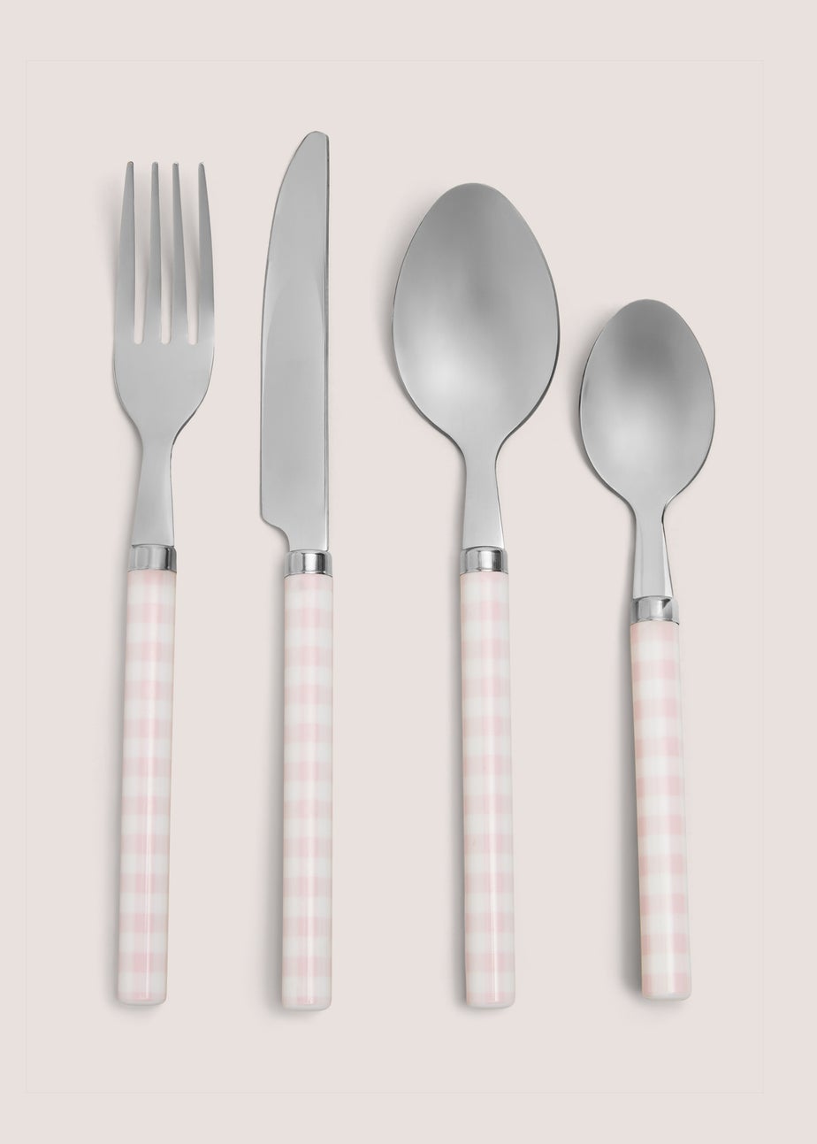 16 Piece Pink Gingham Cutlery Set