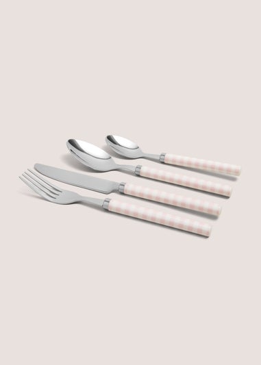 16 Piece Pink Gingham Cutlery Set