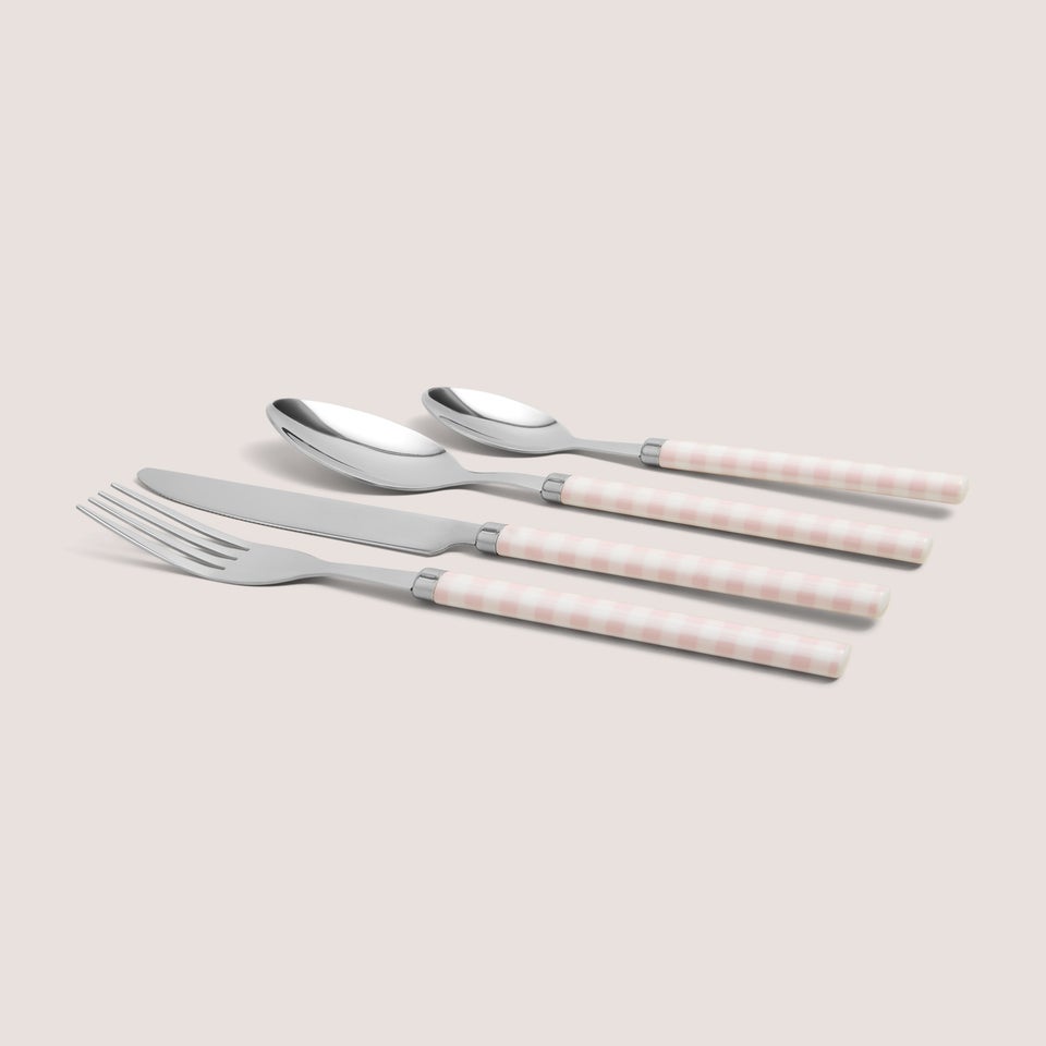 16 Piece Pink Gingham Cutlery Set