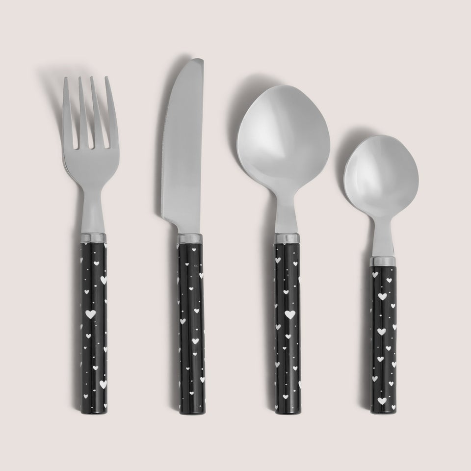 16 Piece Mono Heart Cutlery Set