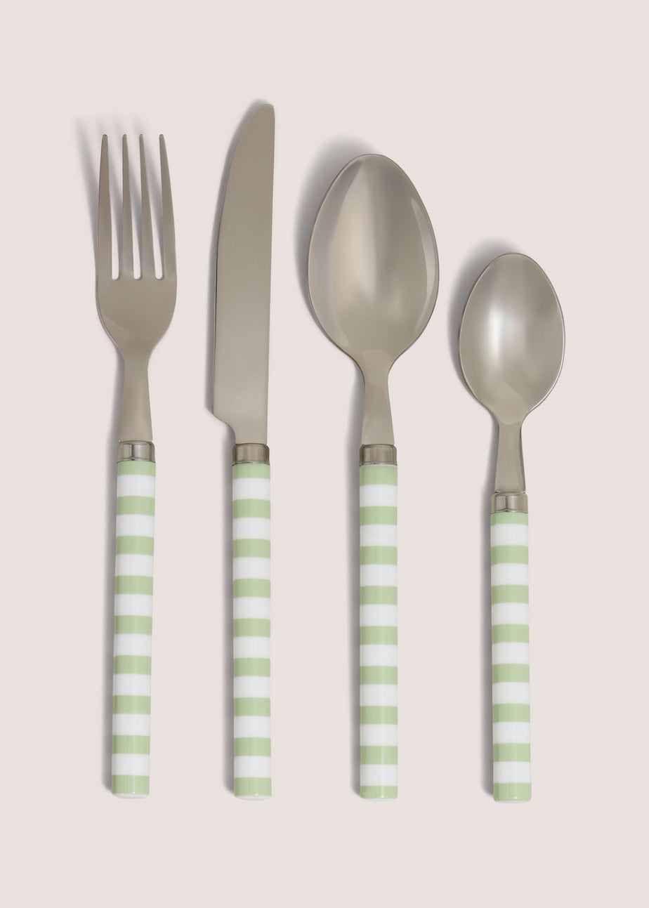 16 Piece Green Striped Cutlery Set
