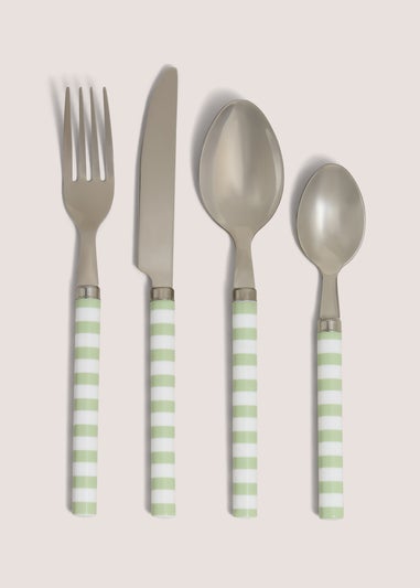 16 Piece Green Striped Cutlery Set