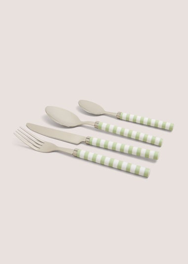 16 Piece Green Striped Cutlery Set